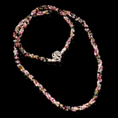 Multi Tourmaline Beaded Necklace, Three Layer Necklace for women, 925 Sterling silver jewelry